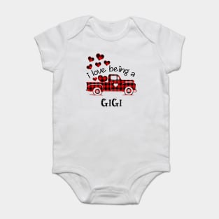 I Love Being Gigi Red Plaid Buffalo Truck Hearts Valentine's Day Shirt Baby Bodysuit